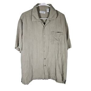 Anthology‎ Mens Short Sleeve Silk Button Down Shirt Light Brown Textured Size XL
